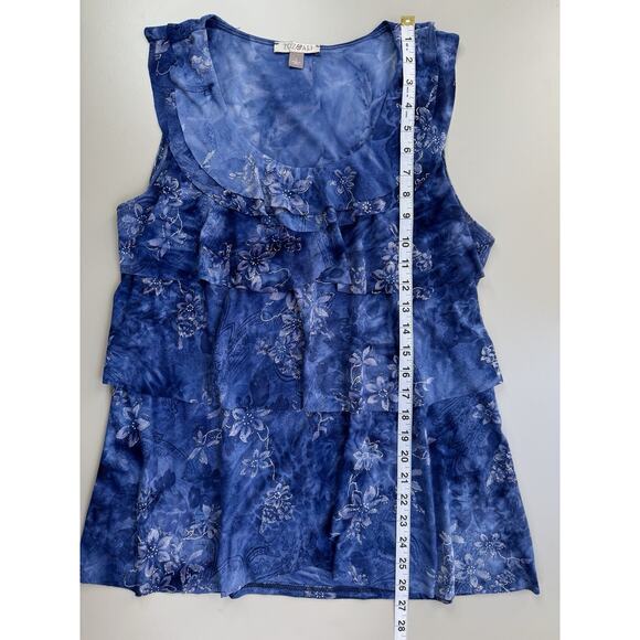 VTG Womens Y2K Ruffle Shimmer Top L Blue Tiered Fairy Whimsical Feminine Floral - Picture 7 of 13